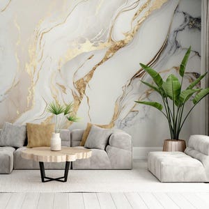Carta da parati in marmo oro PERFETTA / Murale astratto moderno in oro / Pietra creativa di lusso / Parete artistica in ceramica / Stampa murale rimovibile preppy #529