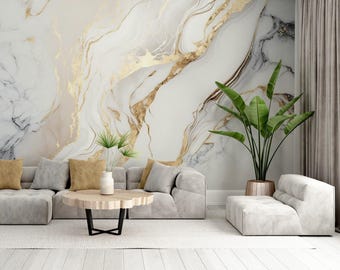 PERFECT Gold Marble Wallpaper | Modern Abstract Gold Mural | Luxury Creative Stone | Ceramic Art Wall  | Preppy Removable Wall Print #529