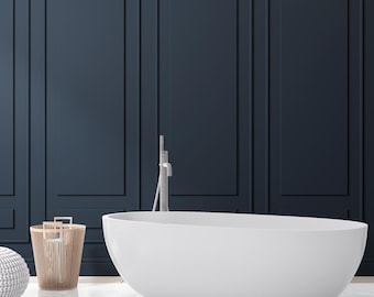 Modern Dark Blue Wood Panels Wallpaper | Luxury Wall Mural | Wainscot | Dollhouse Miniature | Boiserie Peel and Stick #305