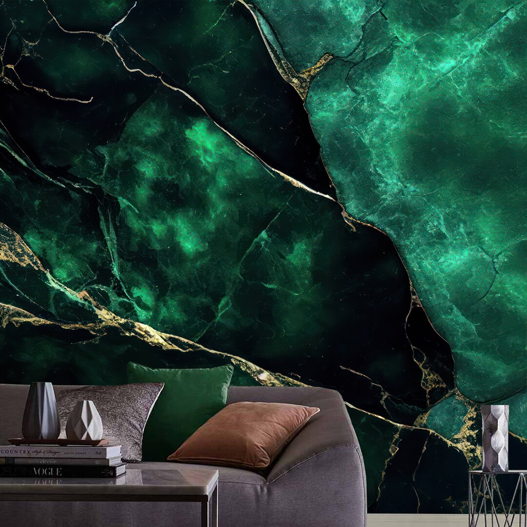 SOPHISTICATED Dark Green Marble Wallpaper Modern Green Marble Mural