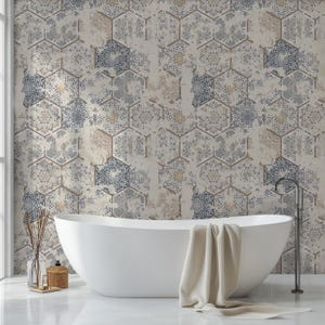 Parete patchwork vintage / Piastrelle azulejos astratte / Carta da parati con motivo portoghese / Ceramica retrò / Decorazione damascata / Mosaico orientale #726