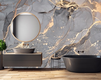 Gray Marble Peel and Stick Wallpaper: Modern Alcohol Ink Mural #104