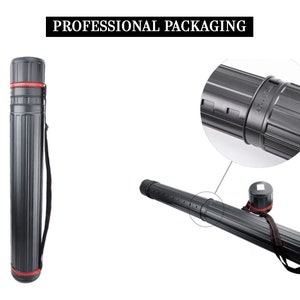 May include: A black cylindrical document storage tube with vertical ridges, a red accent ring, and an adjustable black carrying strap. The text PROFESSIONAL PACKAGING appears at the top. A circular inset shows a close-up of the tube's locking mechanism.