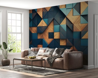 Modern Wood Marquetry Wall Parquet Wallpaper| Dark Luxury