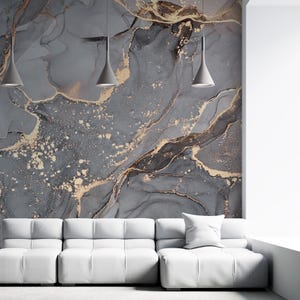 Gray Marble Peel and Stick Wallpaper: Modern Alcohol Ink Mural #104