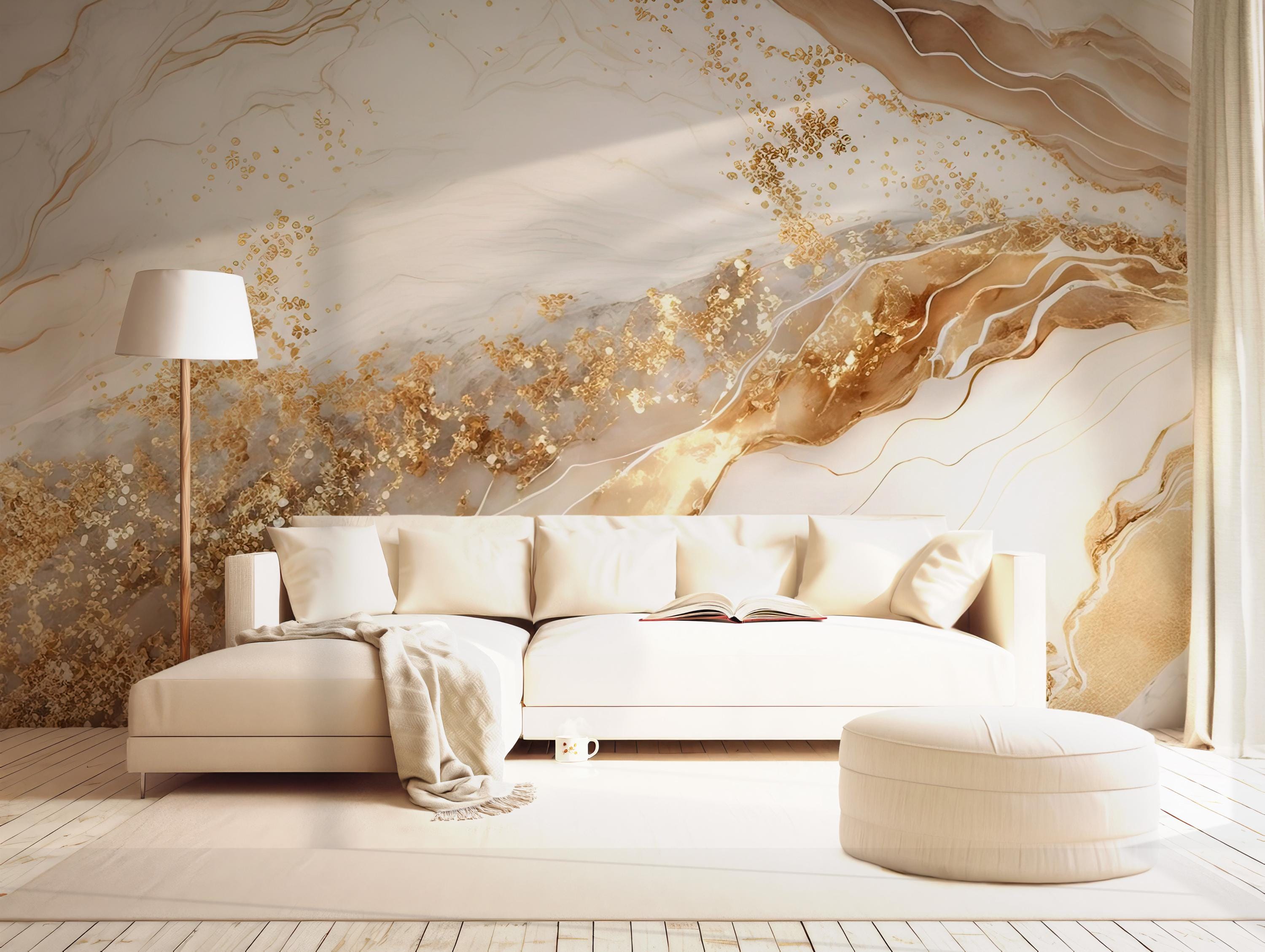 Natural Gold Marble Wallpaper | Modern Abstract Gold Mural | Luxury Creative Stone | Ceramic Art Wall  | Preppy Removable Wall Print #433