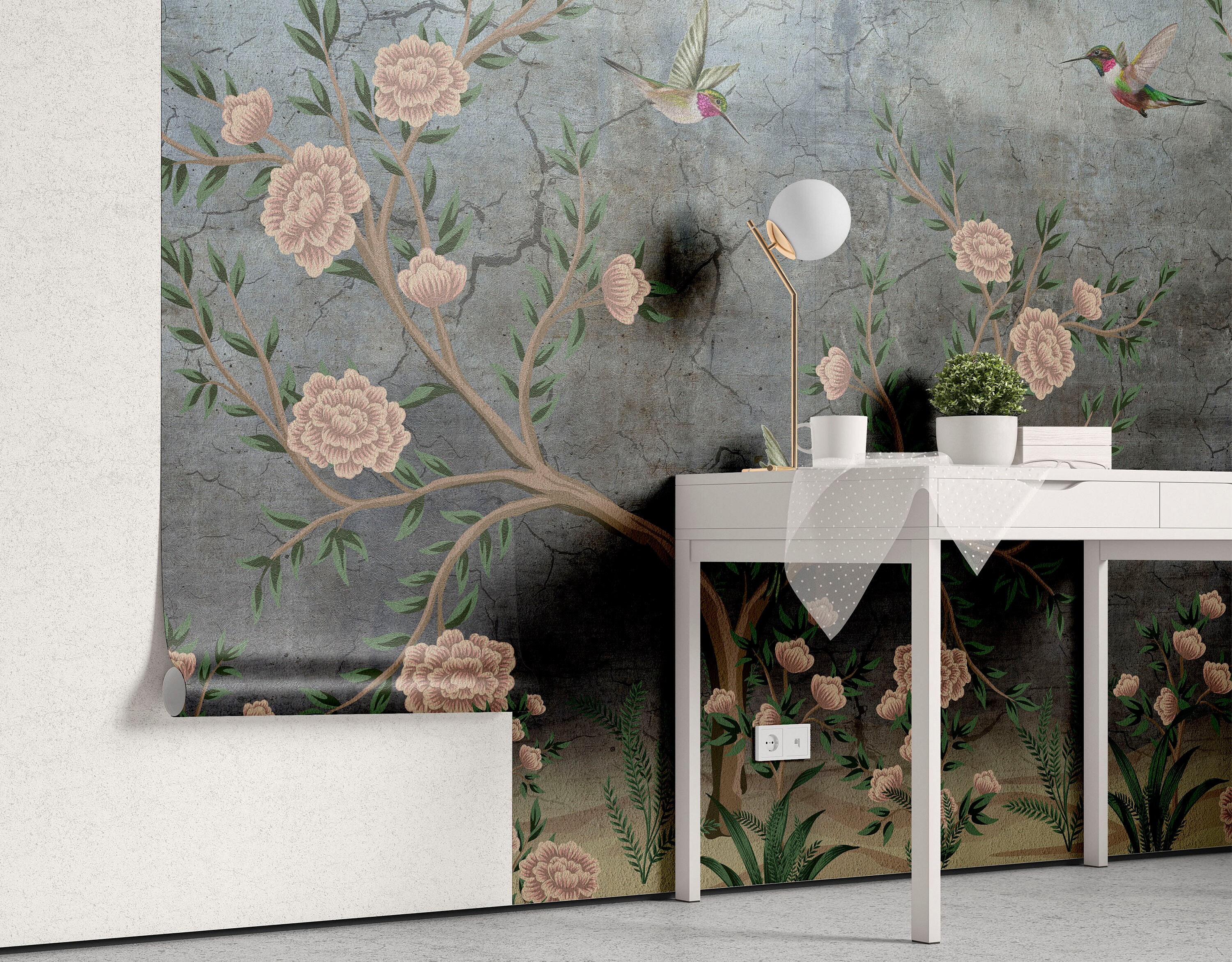 VINTAGE Chinoiserie Wallpaper | Birds Floral Ancient | Asian Wall Art ...