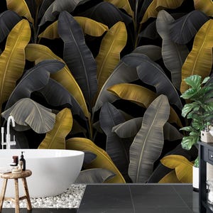 Dark Banana Leaf Wallpaper Mural: Tropical Jungle Decor (Peel and Stick) #701