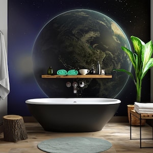 Carta da parati mozzafiato "Terra di notte" - murale a tema spaziale con stelle e immagini di pianeti per l'arredamento della casa, regalo perfetto per gli amanti dell'astronomia #578