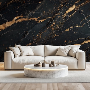 Black and Gold Marble Wallpaper Mural: Modern Abstract Stone Wall Art #653