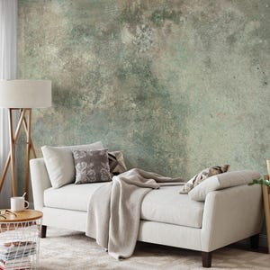Carta da parati VINTAGE Green Concrete / Texture finta / Vernice decorativa / Arte murale Boho / Effetto stucco #697