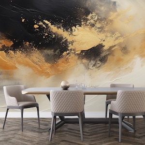 Black and Gold Marble Wallpaper Mural: Modern Luxury Effect #531