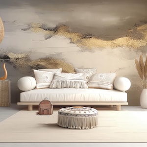 Golden Beige Abstract Wallpaper: Vintage Grunge Texture, Peel & Stick #835