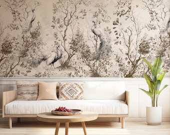 Chinoiserie Pfau Wallpaper Wandbild: Vintage japanischer Garten Wandbild #883