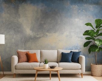 Vintage Dark Blue Wallpaper Patchwork | Rustic Textured Stone Concrete Cement Wall Mural | peel and stick or traditional application #908