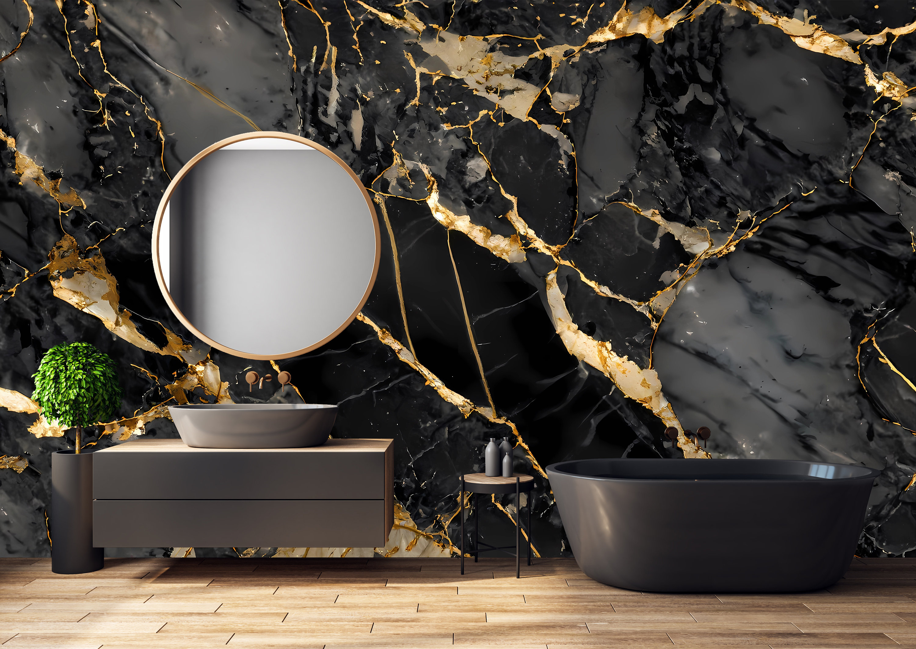 PERFECT Black and Gold Marble Wallpaper Modern Abstract Black Mural ...