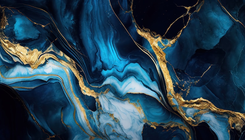 Blue Gold Marble Wallpaper Mural: Elegant Living Room Wall Decor #468 ...