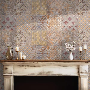 Carta da parati con piastrelle marocchine, piastrelle azulejo spagnole e portoghesi, da staccare e attaccare e tradizionale, motivo intricato per bagno o cucina #875