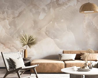 Beige Marble Wallpaper Mural: Abstract Stone Wall Print #490