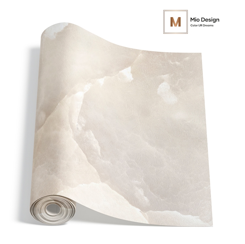 MODERNE beige Marmortapete Weiches abstraktes Beige-Marmor-Wandbild Luxus-Kreativstein Keramik-Kunstwand Abnehmbarer Wanddruck Nr. 490 Bild 5