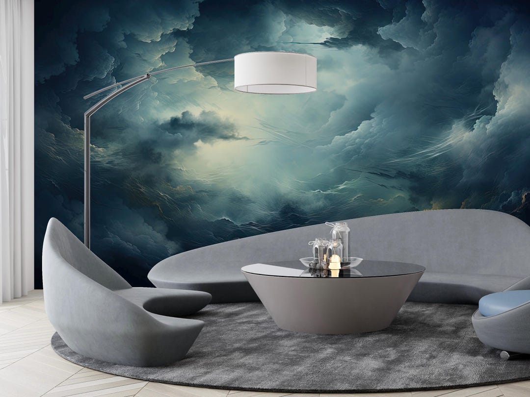 Blue Cloudy Sky Wallpaper: Peel and Stick Vinyl Mural #636 - Etsy