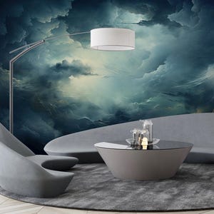 Blue Cloudy Sky Wallpaper: Peel and Stick Vinyl Mural #636
