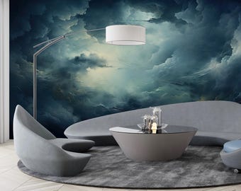 Papel de parede Blue Cloudy Sky: mural de vinil removível e colante nº 636