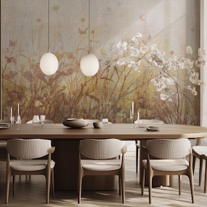 Vintage Floral Wallpaper Mural: Flowers and Butterflies, Peel and Stick Decor #732