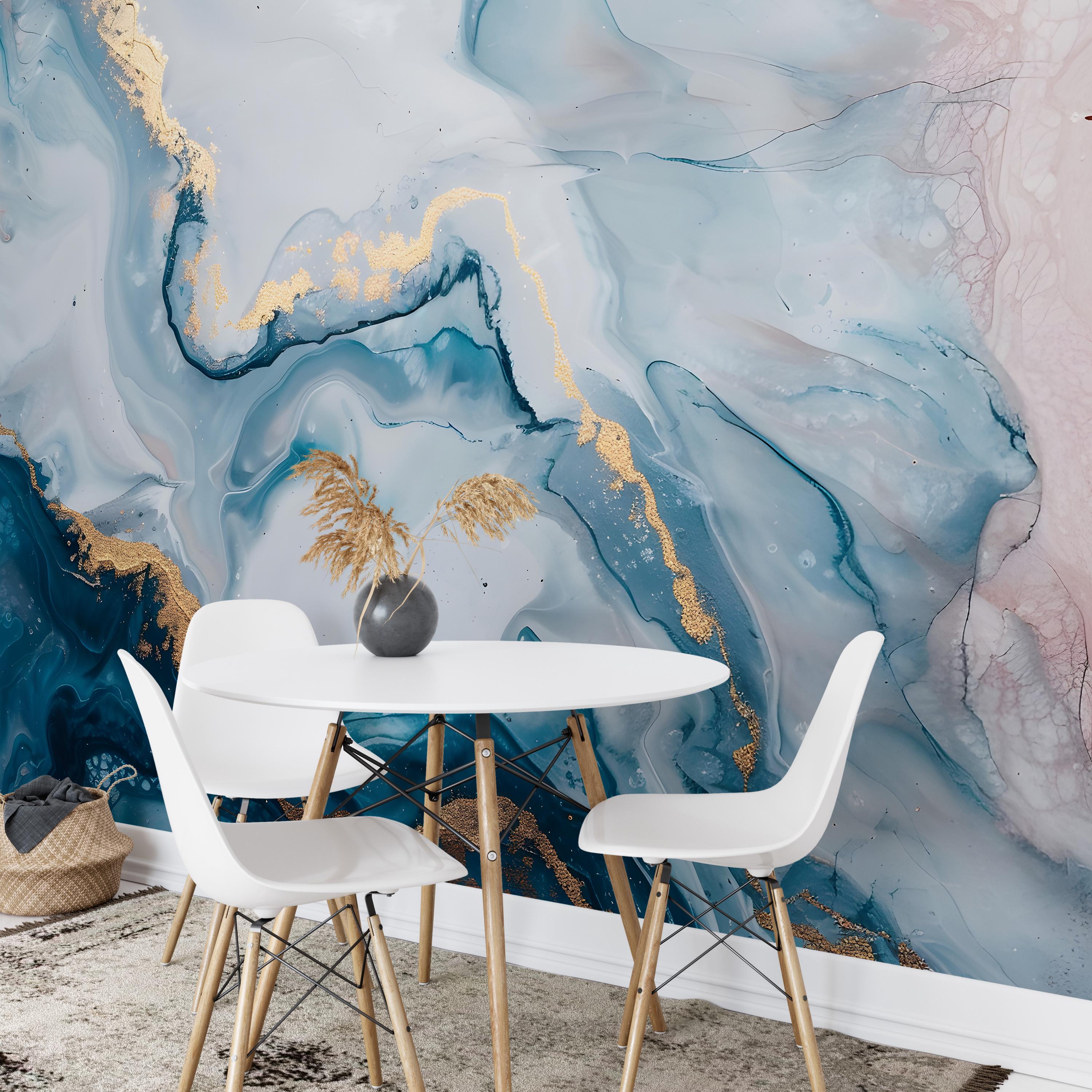 DAZZLING Blue Gold Marble Wallpaper Mural, Unique Wall Covering for ...