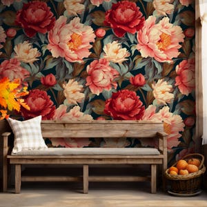 Carta da parati floreale vintage staccabile e attaccabile, murale retrò gotico con fiori romantici per la decorazione della camera da letto #783