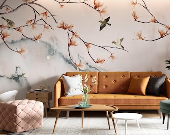 Chinoiserie Wallpaper Mural: Delicate Floral Wall Decor, Removable or Regular #121