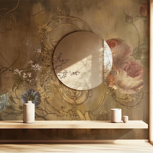 Carta da parati floreale vintage con affresco nostalgico, eleganti fiori barocchi su parete strutturata, murale gotico romantico da staccare e attaccare per camera da letto n. 789