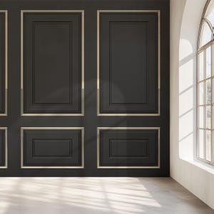 Black and Gold Wood Panel Wallpaper: Modern Wainscot Mural - Peel and Stick image 3