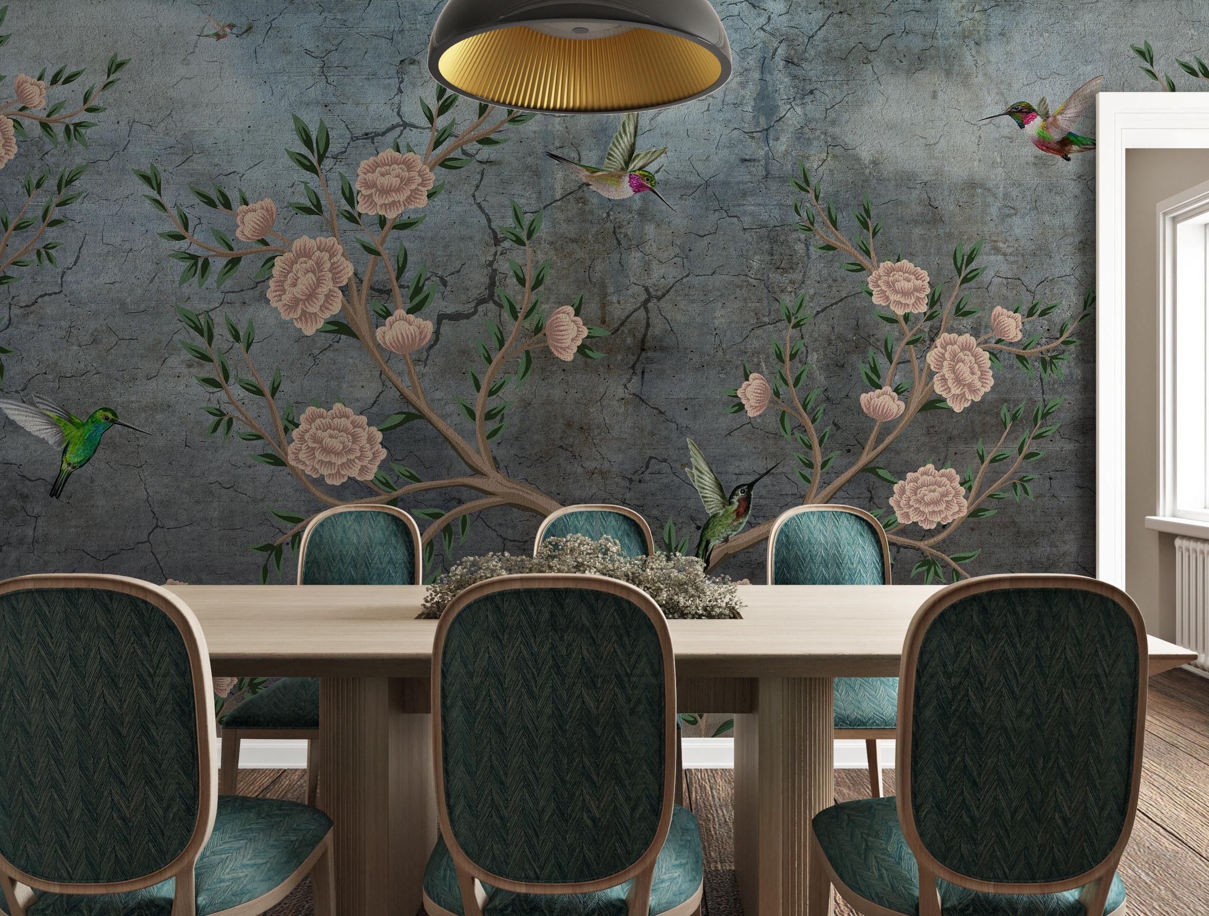 VINTAGE Chinoiserie Wallpaper | Birds Floral Ancient | Asian Wall Art ...