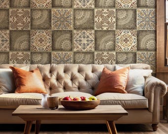 Moroccan Tile Wallpaper: Spanish Azulejo Peel and Stick Vinyl #878