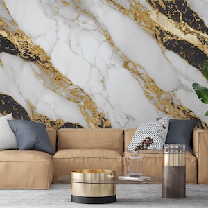 Carta da parati moderna in marmo bianco e oro - Carta da parati murale astratta in pietra di lusso per un design d'interni sofisticato, perfetta idea regalo per i nuovi proprietari di casa #596