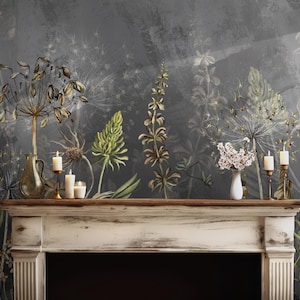 Vintage Floral Wallpaper Mural: Dark Meadow, Peel and Stick or Traditional #776