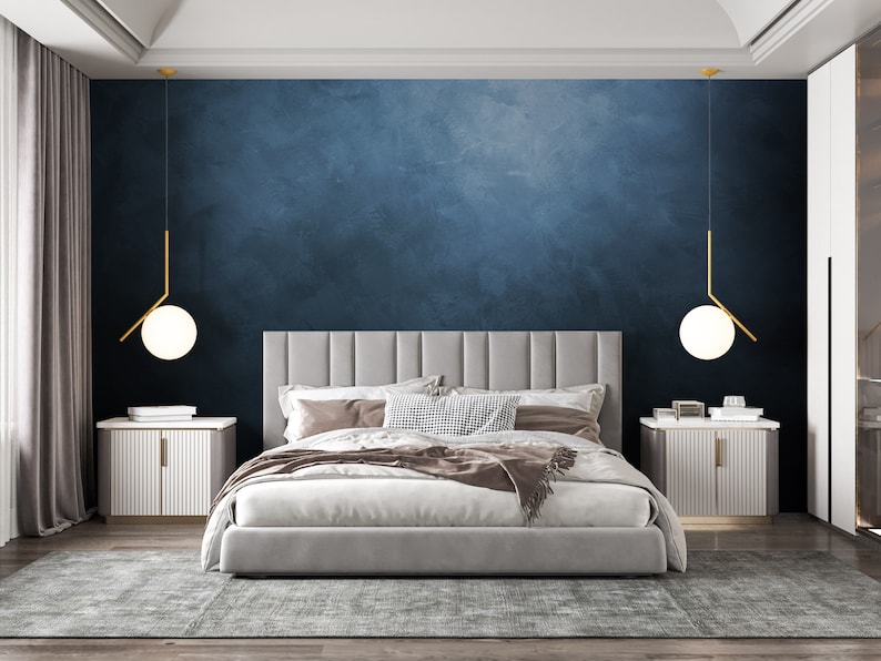 Plaster Wallpaper Dark Navy Stucco Peel and Stick Etsy