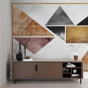 Papier peint minimaliste scandinave | Papier peint aux formes géométriques | Papier peint 3D Lignes dorées sur fond sombre | Texture abstraite moderne #549