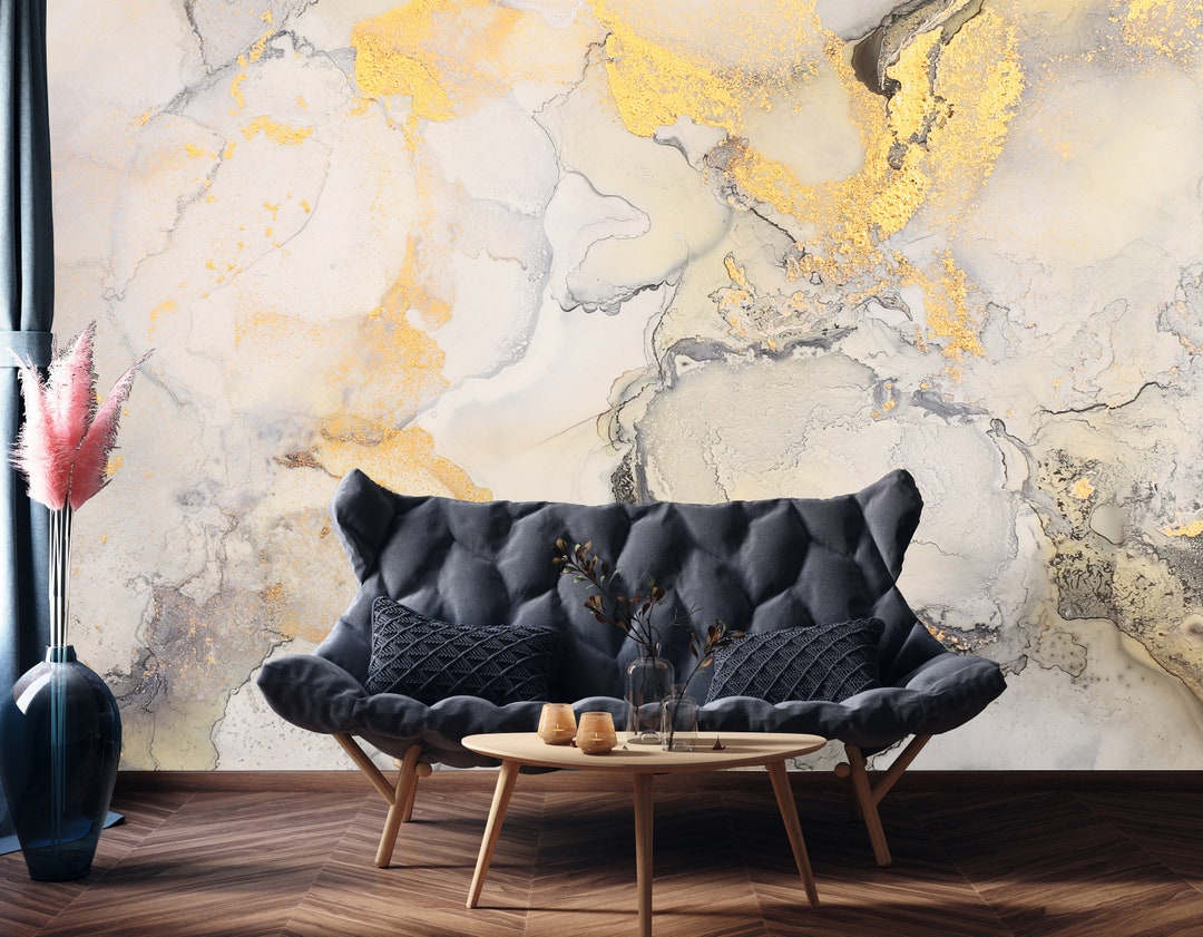 Modern Neutral Gold Marble Wallpaper Abstract Luxury Mural Liquid