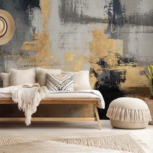 Abstract Golden Gray Grunge Textured Wallpaper, Peel & Stick, Gray Concrete Effect Wallpaper Mural, Art Decor for Vintage Home Walls #833