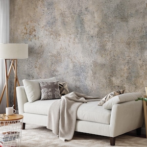 OLD Concrete Wallpaper | Cracked Obsolete Stone Mural | Faux Texture Peel and Stick | Removable Wall Art | Living Room Decal #698