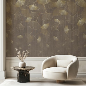 Grunge Tapete Fallende Ginkgo-Blätter Vintage Blumenwiese Schälen und Aufkleben Abnehmbares Wanddekor