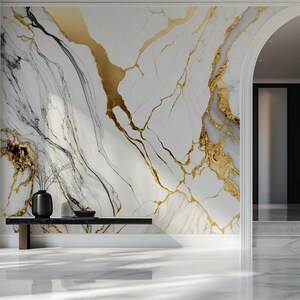 PERFEKT Gold Marmor Tapete | Modernes Abstraktes Gold Wandbild | Luxus-Kreativstein | Keramik Kunst Wand | Ablösbare Wand Print #443