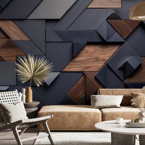 Carta da parati moderna in legno intarsiato con parquet/murales di lusso in legno blu/rivestimento/boiserie staccabile e attaccabile/murales geometrico n. 521