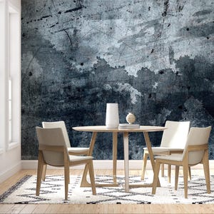 MODERN Grunge Plaster Wallpaper | Ombre Blue Stucco | Abstract Boho Design Wall Art | Dark Concrete Mural | Faux Texture #369