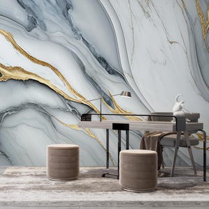Grey Gold Marble Wallpaper: Modern Abstract Mural, Removable Wall Print #492