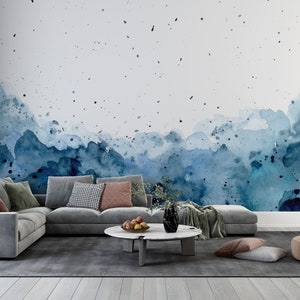 Blue Watercolor Wallpaper Mural: Abstract Ombre Peel and Stick #501