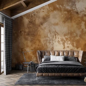 Papel tapiz de mármol marrón vintage / Mural abstracto grunge marrón / Pergamino antiguo desgastado / Impresión de pared extraíble de piedra creativa n.° 660