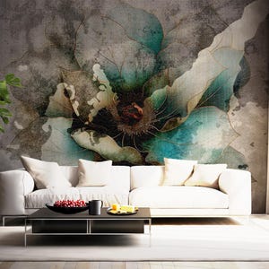 Carta da parati floreale nostalgica disegnata a mano astratta, fiori eleganti su parete strutturata, murale gotico romantico staccabile e attaccabile per camera da letto n. 780